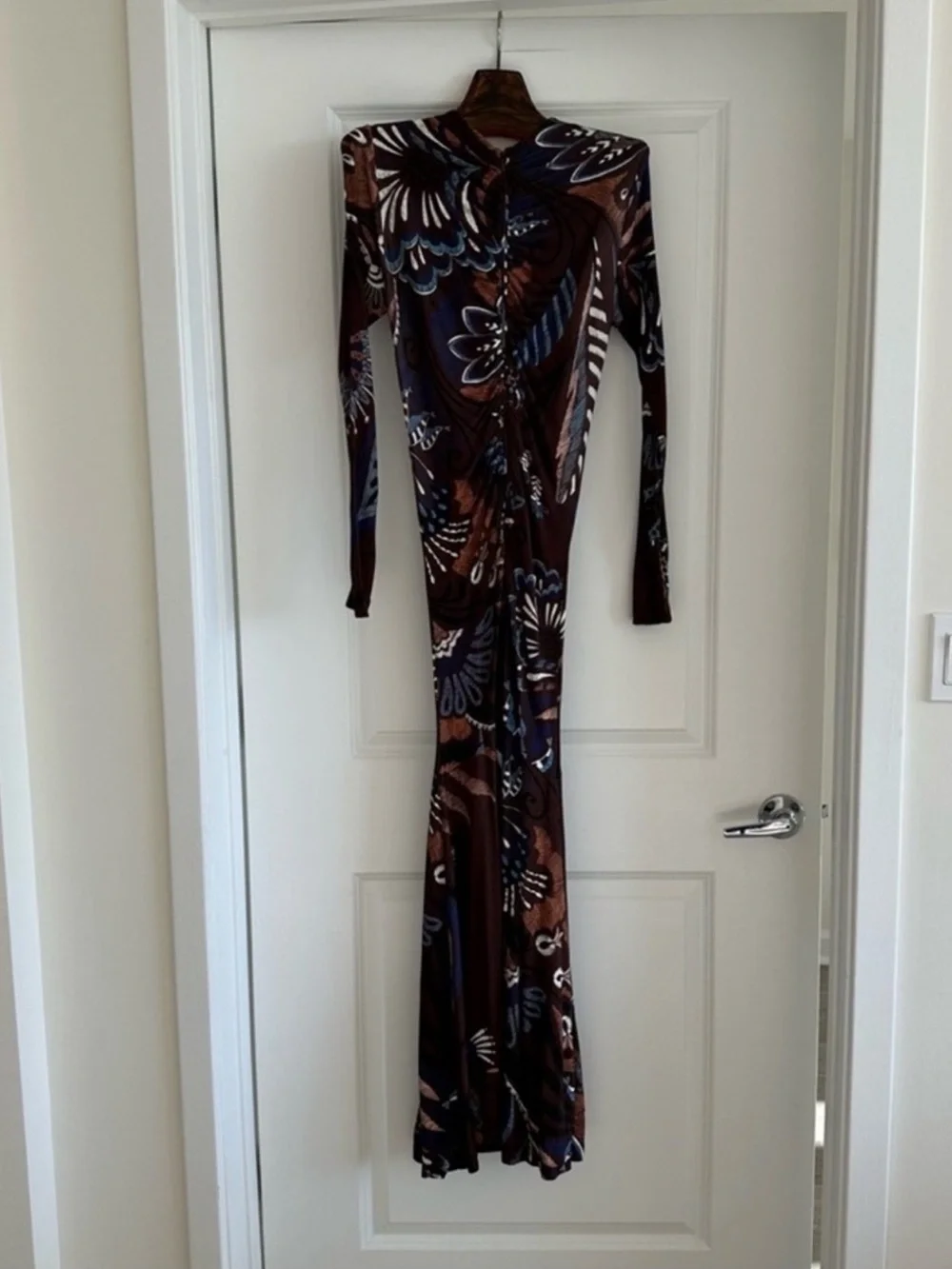 Farm Rio Brown Delicate Garden Long Sleeve Maxi Dress